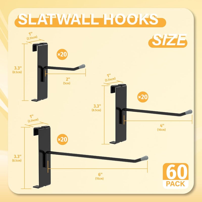 BFPeaky 60pc Black Gridwall Hooks, 2 Inch, 4 Inch, 6 Inch - Heavy Duty Grid Wall Hooks for Tool Organization, Garage, Workshop, Craft Room, Retail Display & Home Organization (2+4+6 Inch) - Image 2